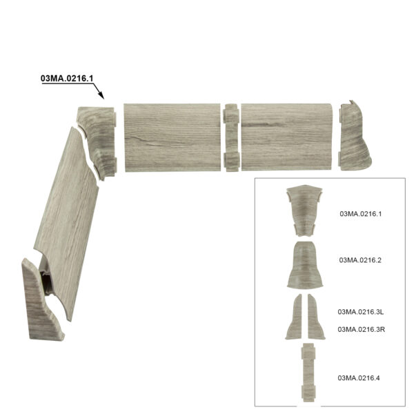 Internal corner for groove PVC skirting boards - Light oak Millennium - Afbeelding 2