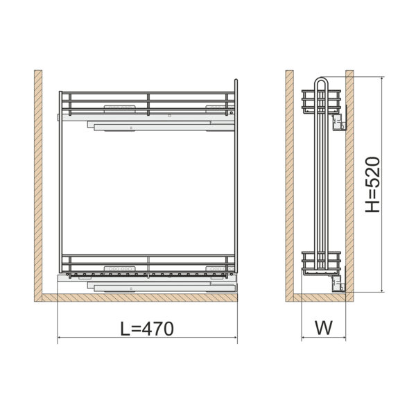 Uittrekelement voor onderkast, soft close,  Samet - voor kast 150, 200 mm ROSI - Afbeelding 3