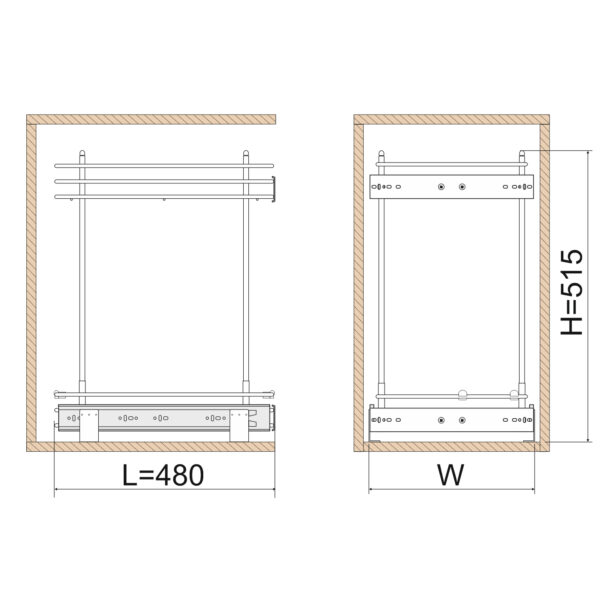 Uittrekelement voor onderkast met onderste geleiding, soft close - voor kast 300, 350, 400 mm - Afbeelding 4
