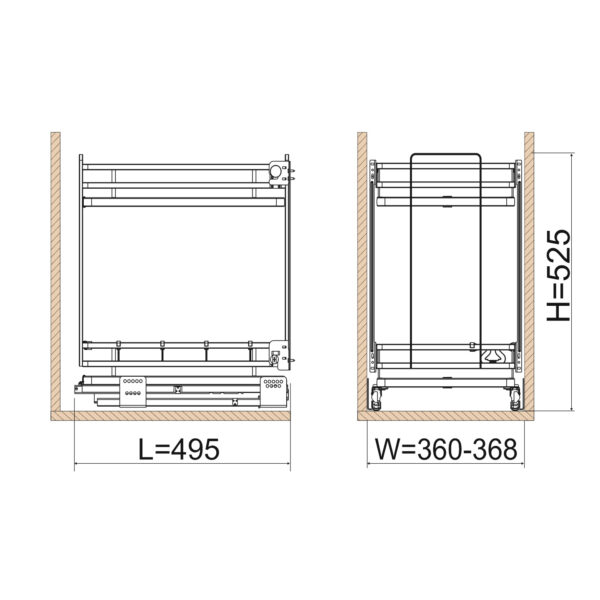 Uittrekelement voor onderkast SIGE - INFINITY met opening aan de voorkant en soft close - voor kast 400 mm - Afbeelding 3