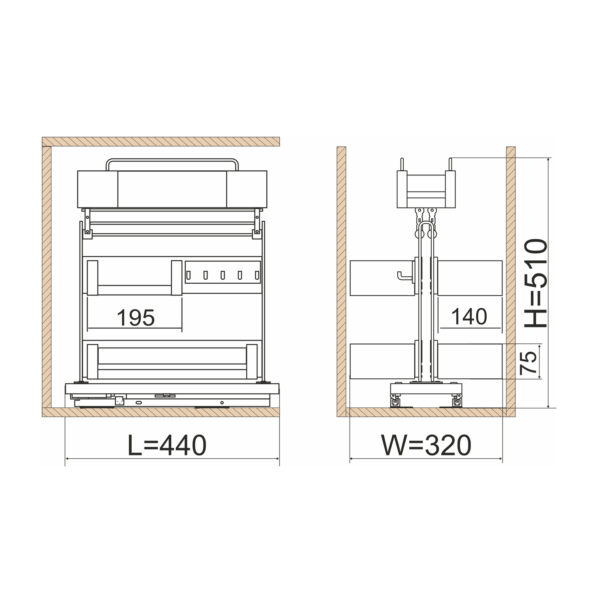 Mechanisme voor wasmiddel, soft close - voor onderkast 400 mm ROSI - Afbeelding 4