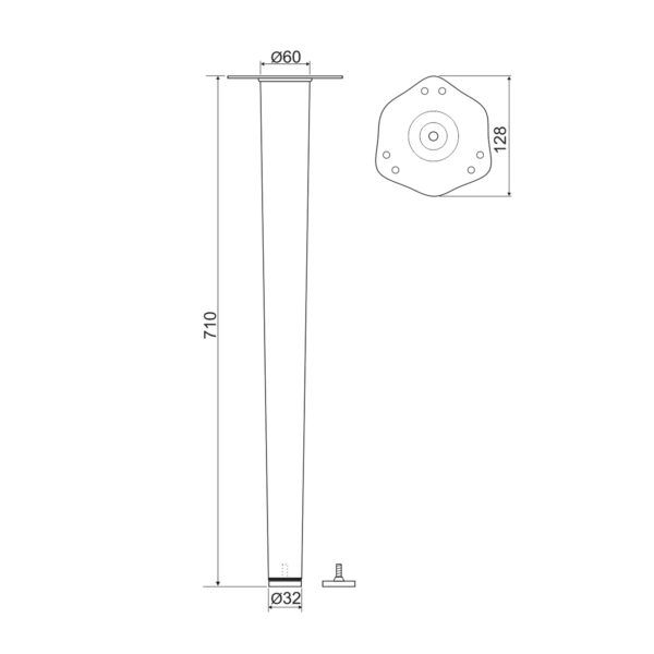 Table leg metal, cone Ø60, H710 mm - Afbeelding 7